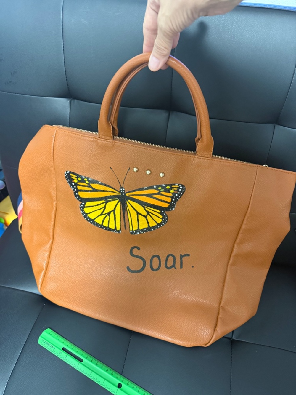 Altruesm Soar Monarch Butterfly Hand Painted Vegan Leather Tote. - NWOT